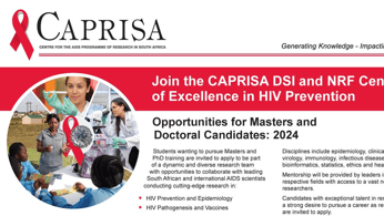 CAPRISA DSI - NRF Centre of Excellence in HIV Prevention Offers Masters and Doctoral Fellowship in HIV Research for 2024